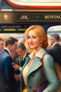 J.K.-Rowling-standing-in-a-bustling-train-station